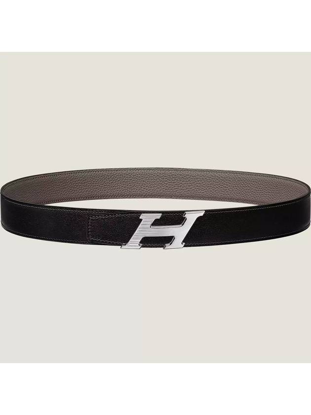 H Speed Belt Buckle Reversible Strap 32mm Leather Belt Gris Moyen Noir Etain - HERMES - BALAAN 1