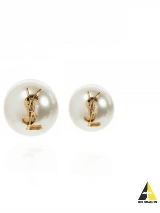 Cassandre Pearl Earrings in Metal Gold And Cream - SAINT LAURENT - BALAAN