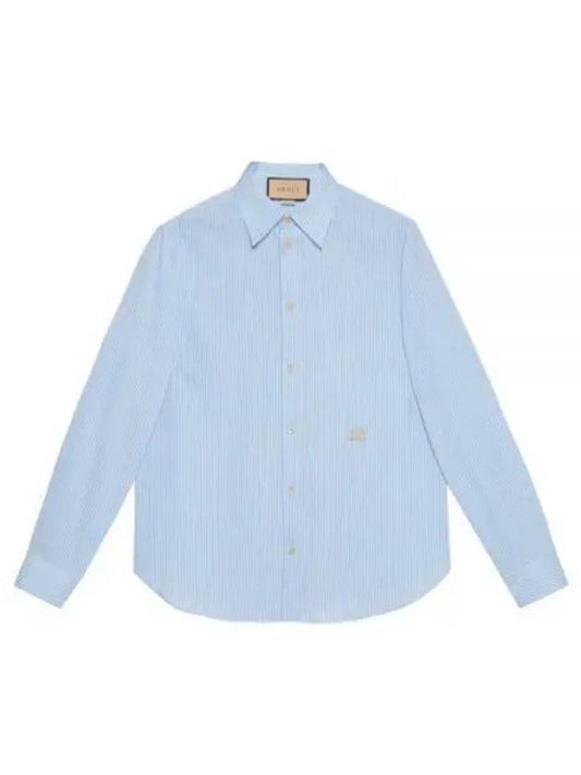 Striped Cotton Long-Sleeve Shirt Blue - GUCCI - BALAAN 2