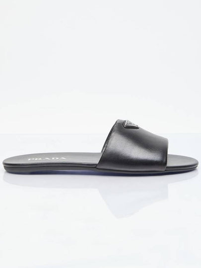 Logo Leather Slide Slippers Black - PRADA - BALAAN 2