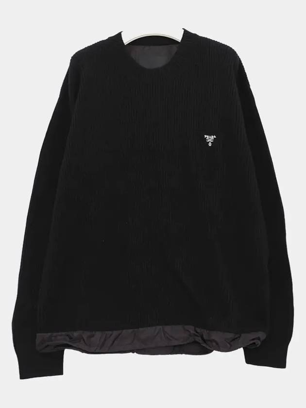 Embroidered Logo crew neck cashmere knit top black - PRADA - BALAAN 3