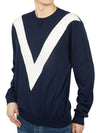 V Crewneck Wool Knit Top Navy - VALENTINO - BALAAN 6