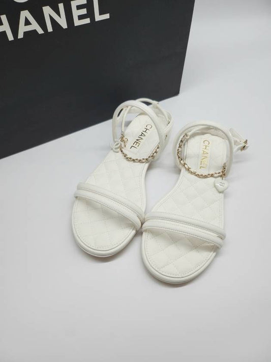 Strap Sandals Quilted Chain White G40020 - CHANEL - BALAAN 1