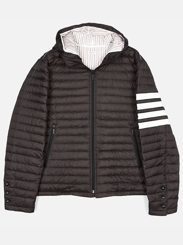 Matte Nylon 4-Bar Stripe Downfill Quilted Hoodie Padding Black - THOM BROWNE - BALAAN 2