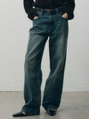 Classic Straight Denim Wide Pants Mid Blue - NOIRER FOR WOMEN - BALAAN 2