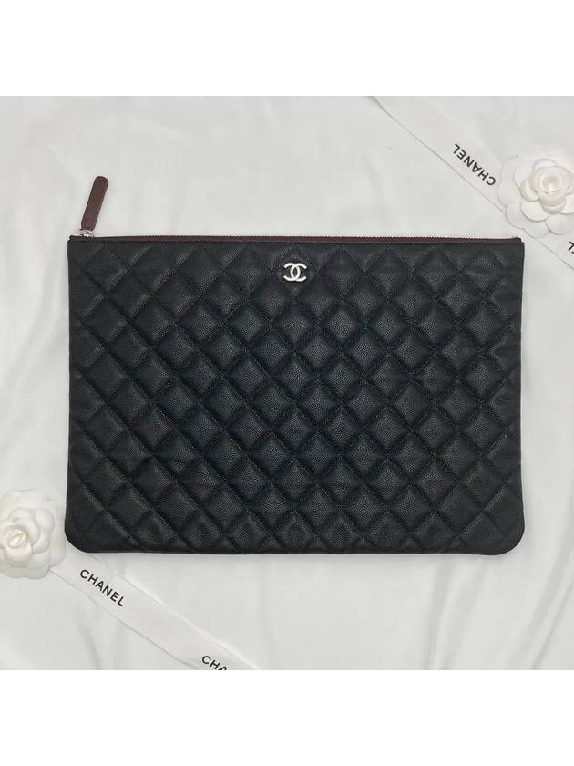 Large Classic Caviar Silver Logo Clutch Bag Black - CHANEL - BALAAN 2