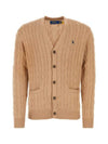 Pony Logo Cable Knit Cardigan Beige - POLO RALPH LAUREN - BALAAN 1