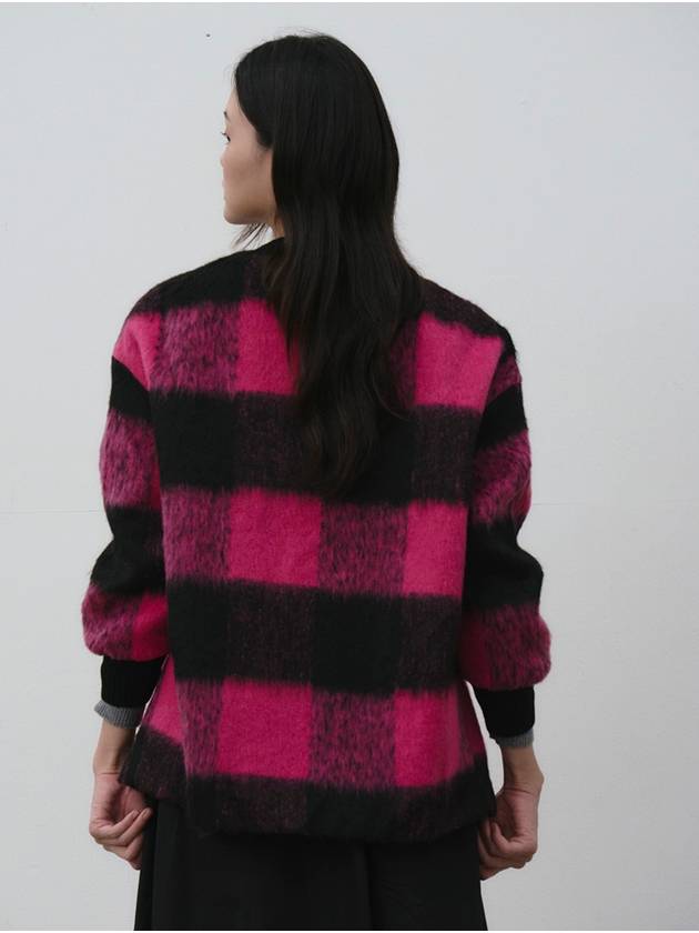 Gingham big check wool half coat pink - THE GREEN LAB - BALAAN 3