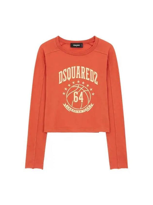 Women s Long Sleeve Logo T Shirt Dark Orange - DSQUARED2 - BALAAN 1