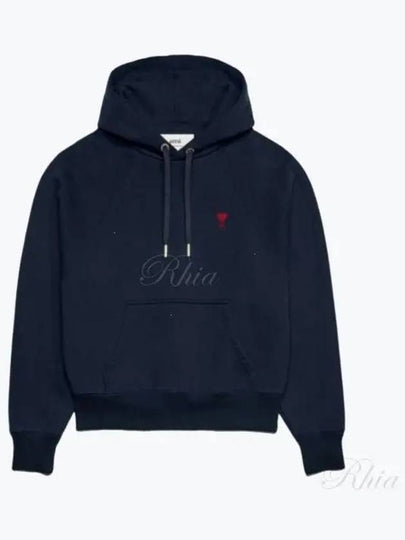 Embroidered Logo Organic Cotton Hoodie Navy - AMI - BALAAN 2