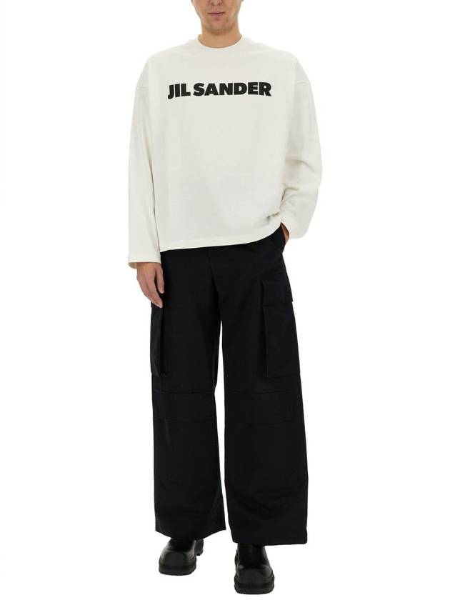 Logo Print Cotton Long Sleeve T-Shirt White - JIL SANDER - BALAAN 3