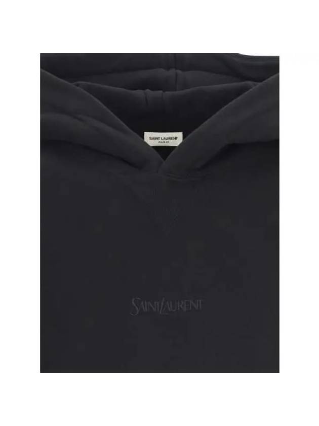 Embroidered Logo Ribbed Cuffs Cotton Hoodie Black - SAINT LAURENT - BALAAN 4