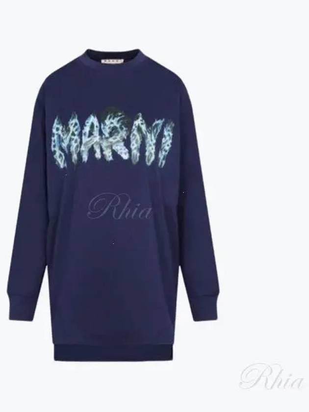 Logo Print Cotton Long Sleeve T-Shirt Navy - MARNI - BALAAN 2