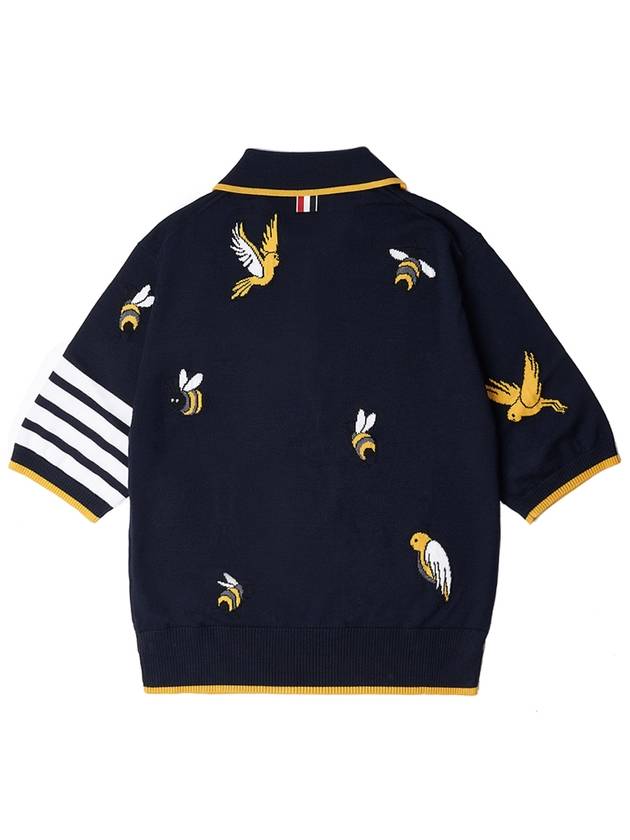 Men's Bird Bee Half Drop 4 Bar Merino Cotton Short Sleeve Polo Shirt Navy - THOM BROWNE - BALAAN 3