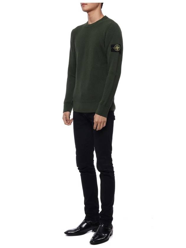 Wappen Patch Crew Neck Ribbed Wool Knit Top Green - STONE ISLAND - BALAAN 5