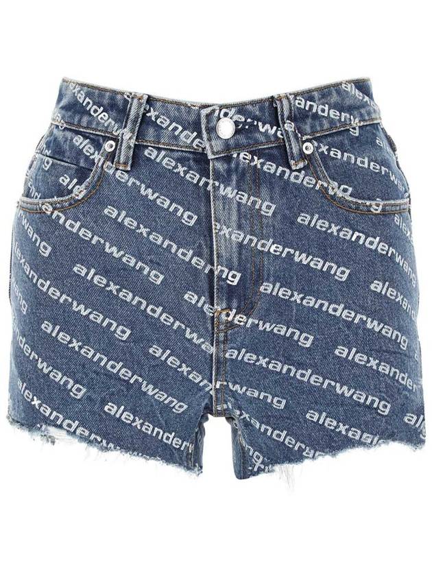 Byte Logo Monogram Denim Shorts Blue - ALEXANDER WANG - BALAAN 2