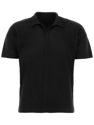 Homme Basic Plissé Pleated Polo Shirt Black - ISSEY MIYAKE - BALAAN 1