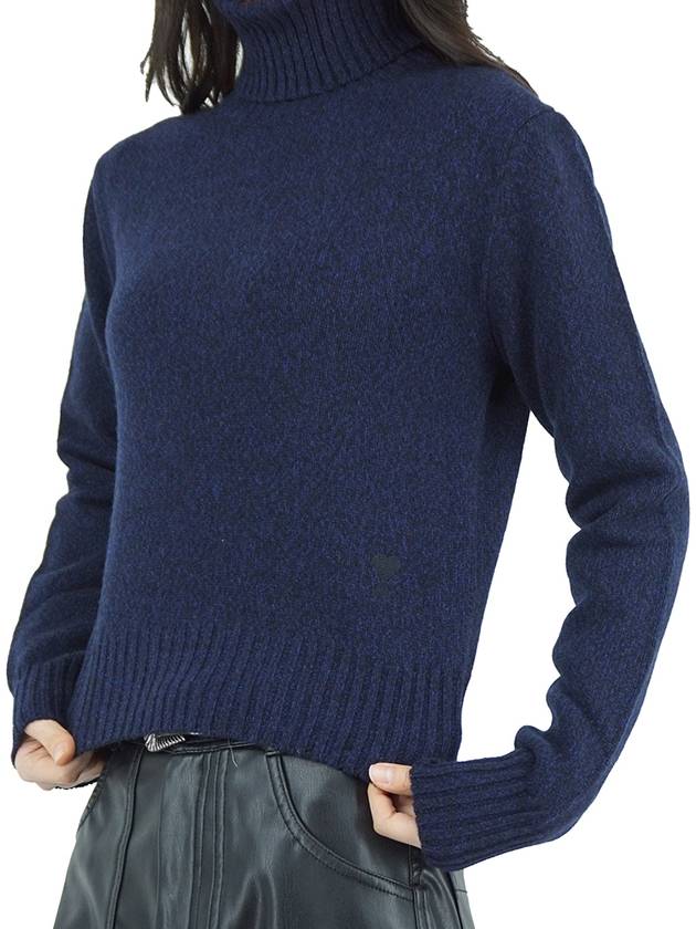 Embroidered Logo Cashmere Wool Turtleneck Blue - AMI - BALAAN 8