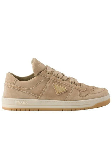 Downtown Suede Low Top Sneakers Ecru - PRADA - BALAAN 1