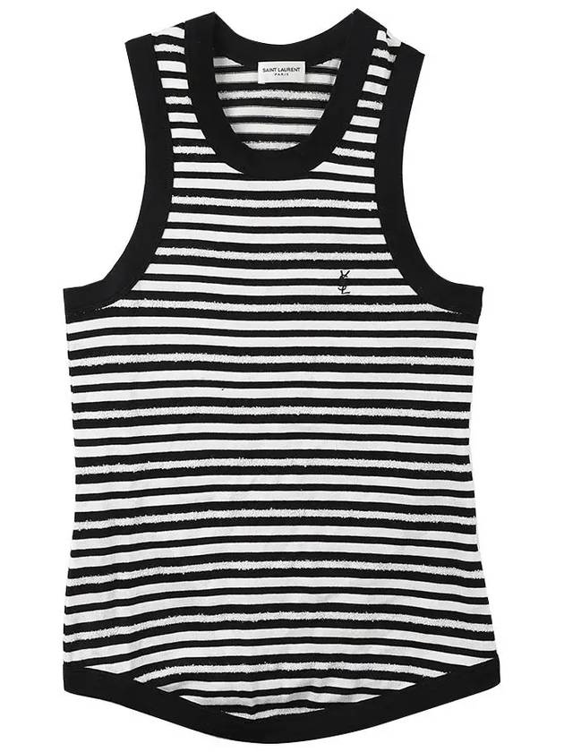 Logo Embroidered Striped Cotton Sleeveless White Black - SAINT LAURENT - BALAAN 7