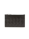 Intrecciato Zipper Single Card Wallet Black - BOTTEGA VENETA - BALAAN 3