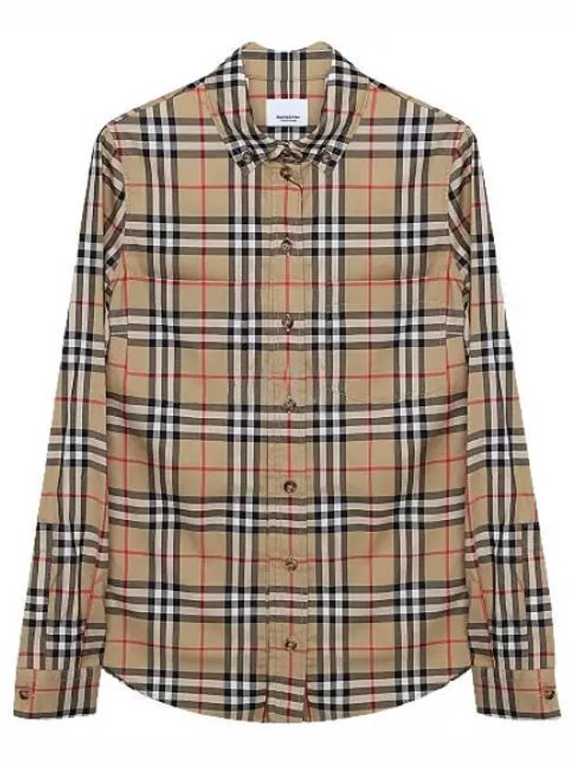 Button Down Collar Vintage Check Stretch Cotton Long Sleeve Shirt Beige - BURBERRY - BALAAN 2