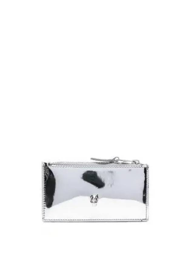 Skull Embellished Metallic Leather Card Wallet Silver - ALEXANDER MCQUEEN - BALAAN 5