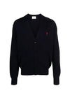 Heart Logo Merino Wool Cardigan Black - AMI - BALAAN 2