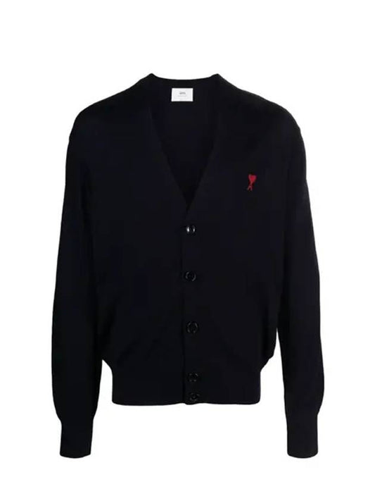 Heart Logo Merino Wool Cardigan Black - AMI - BALAAN 2