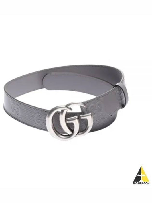 GG Marmont Emboss Leather Belt Grey - GUCCI - BALAAN 2