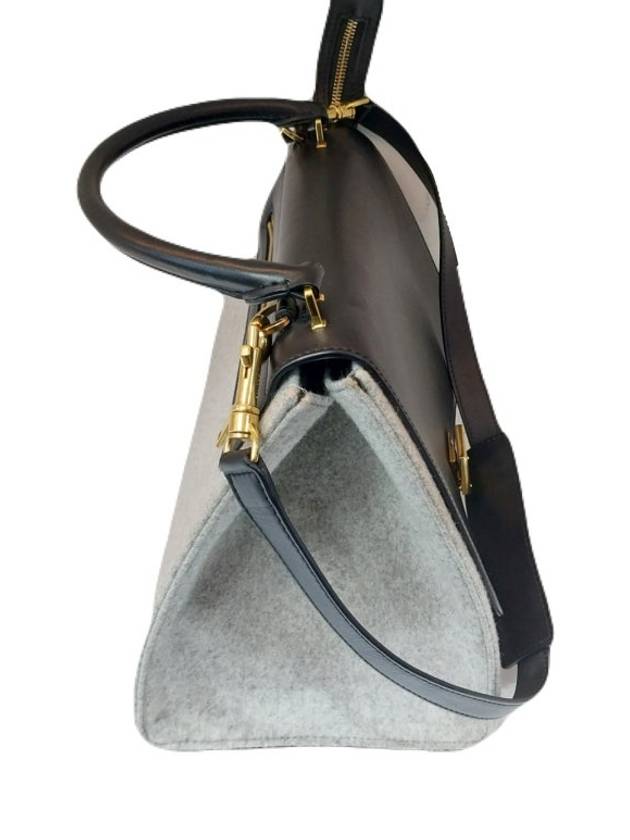 Gray black two tone leather gold buckle trapeze tote bag 2way 174683 - CELINE - BALAAN 3