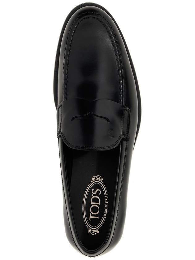 Men's Stamped Monogram Semi Glossy Leather Loafers Black - TOD'S - BALAAN 5