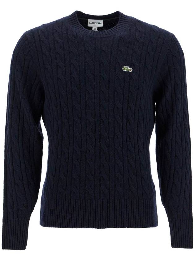 Cable Carded Wool Crew Neck Knit Top Blue - LACOSTE - BALAAN 2