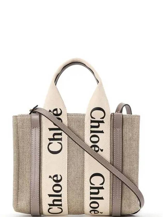 Woody Small Canvas Tote Bag Musk Grey - CHLOE - BALAAN 4