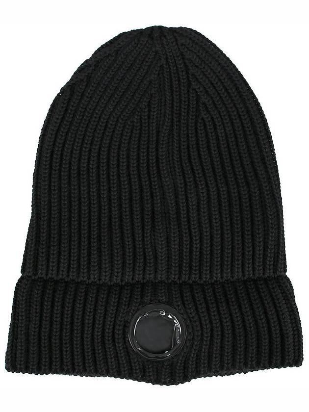 Lens Wappen Extra Fine Merino Wool Beanie Black - CP COMPANY - 5