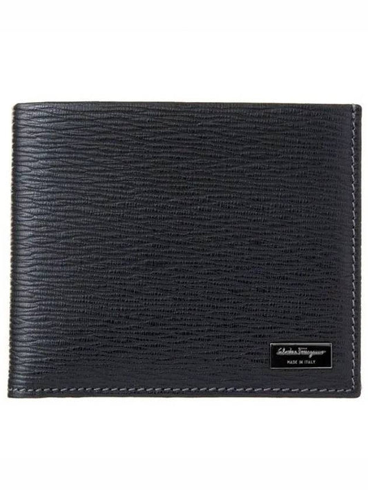 Salvatore Logo Leather Bi-fold Wallet Black - SALVATORE FERRAGAMO - BALAAN.