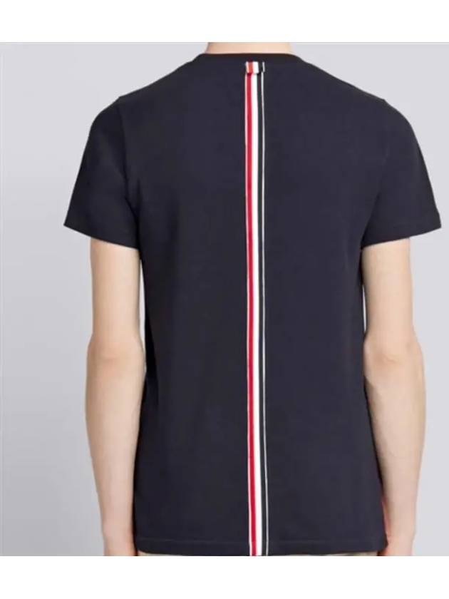 Men's Center Back Striped Short Sleeve T-Shirt Navy - THOM BROWNE - BALAAN 5