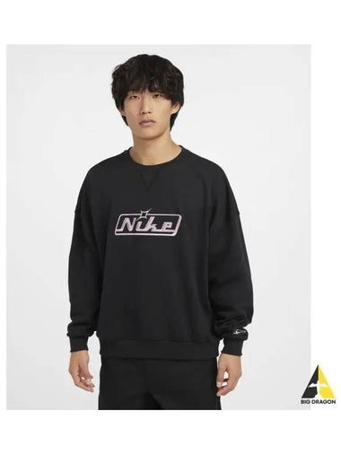 Club Oversized Crew Neck Sweatshirt M Black Pink Glaze HQ2957 010 - NIKE - BALAAN 1