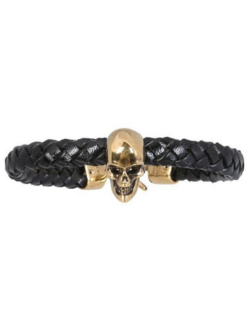 Men's Gold Skull Bracelet Black - ALEXANDER MCQUEEN - BALAAN.
