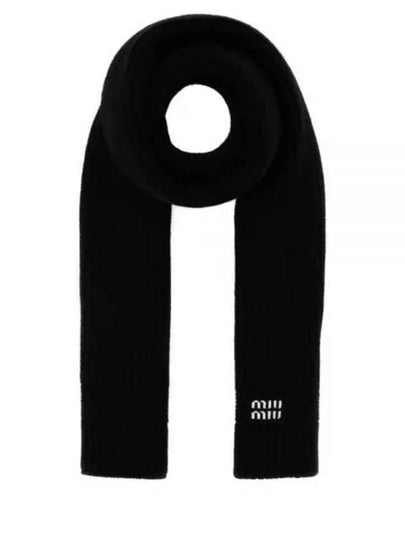 Intarsia Logo Wool Cashmere Muffler Black - MIU MIU - BALAAN 2