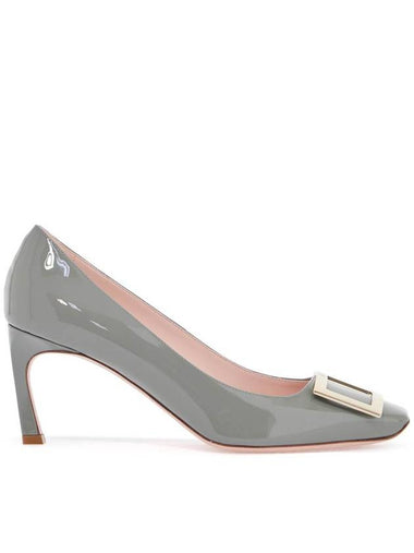 gray calfskin pumps with golden buckle and 7cm stiletto heel - ROGER VIVIER - BALAAN 1