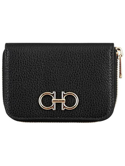 Women's Gancini Logo Zipper Card Wallet Black - SALVATORE FERRAGAMO - BALAAN 2