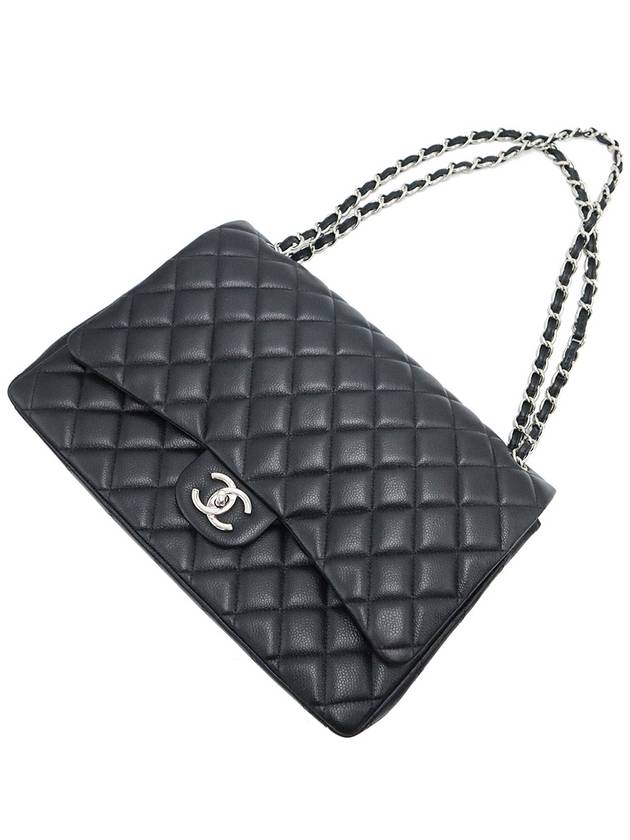 Chanel A58601 Black Caviar Silver Chain Classic Maxi Two Flap Shoulder Bag 14th - CHANEL - BALAAN 7