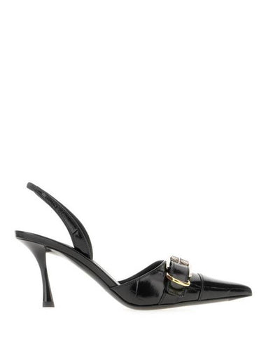 Pooh Crocodile Effect Leather Metal Buckle Strap Slingback Heel Black - GIVENCHY - BALAAN 1