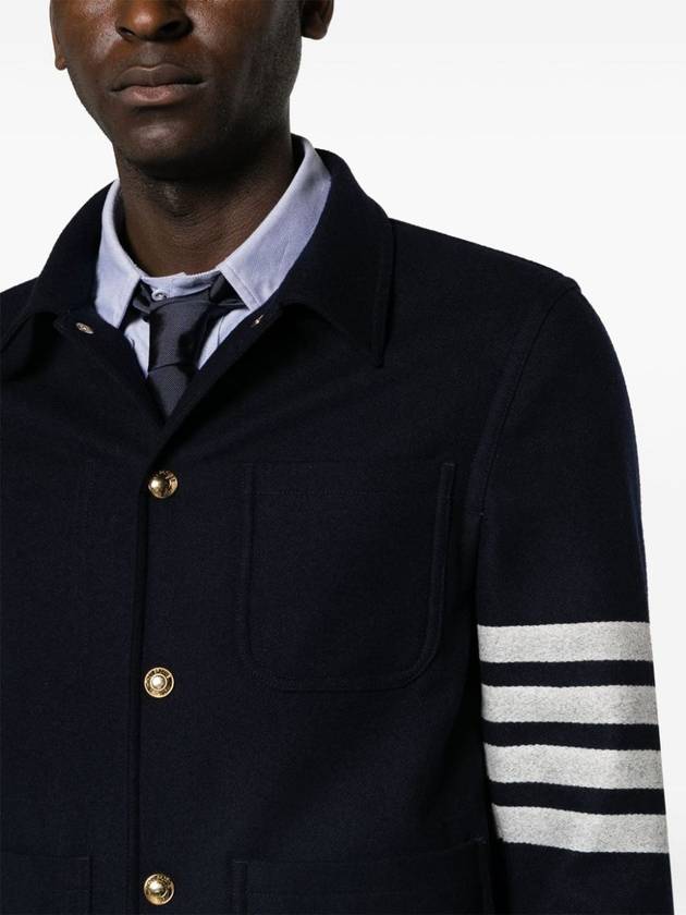 Stripe Detail Button Wool Jacket Navy - THOM BROWNE - BALAAN 5