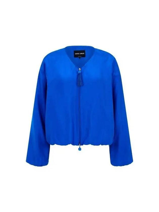 Women s Tassel Point Silk Zip Up Jacket Blue - GIORGIO ARMANI - BALAAN 1