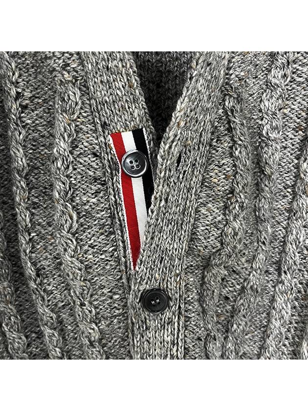 Donegal Twist Cable 4 Bar Classic V Neck Cardigan Light Grey - THOM BROWNE - BALAAN 5