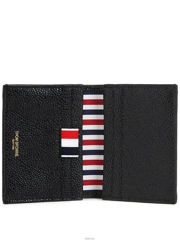 Pebble Grained Leather Double Card Wallet Black - THOM BROWNE - BALAAN 2