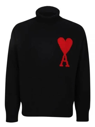 Heart Logo Knit Turtleneck Black - AMI - BALAAN 2