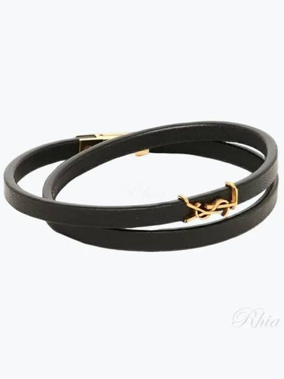 Opyum Double Wrap Leather Bracelet Black - SAINT LAURENT - BALAAN 2